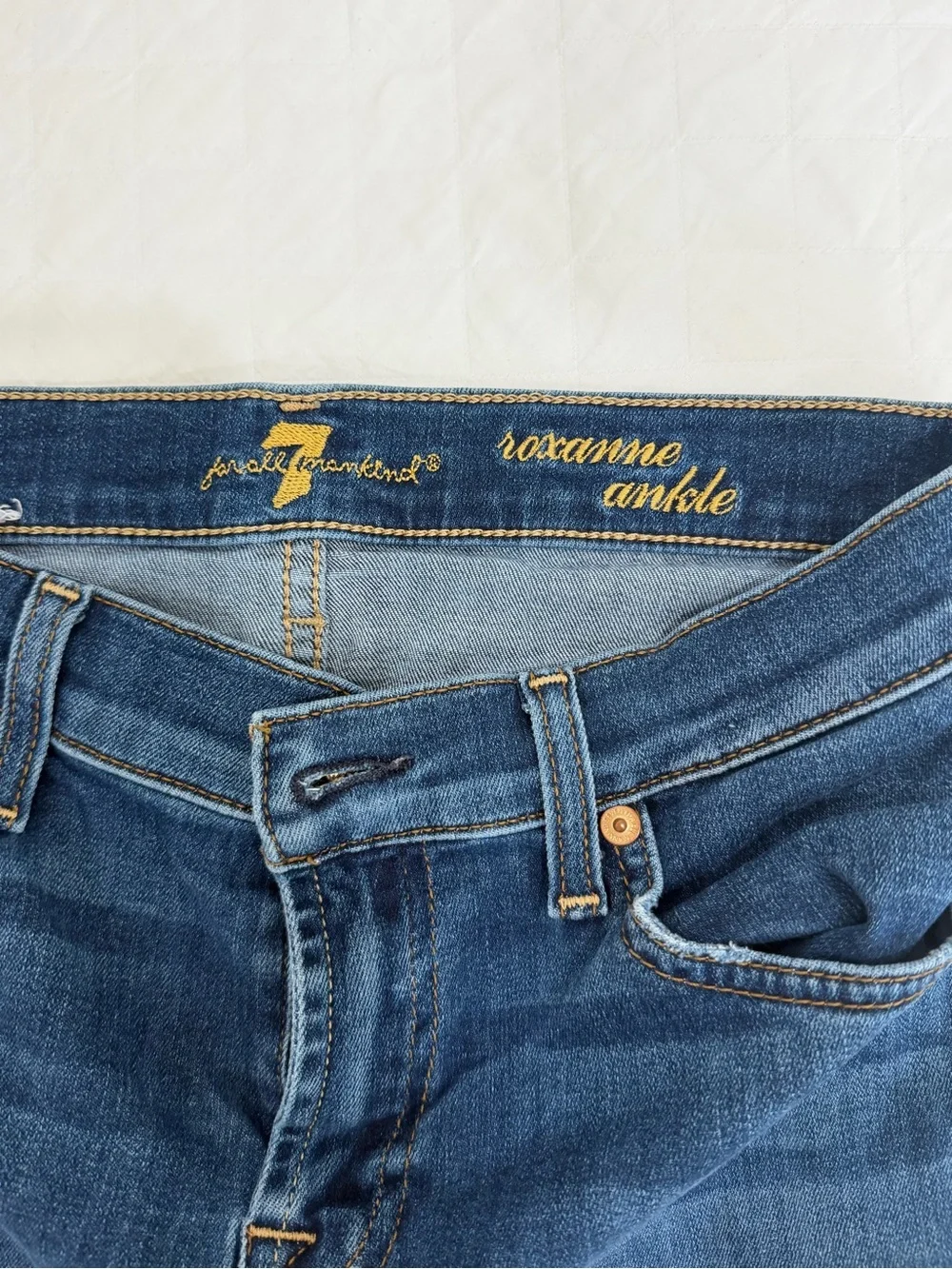 7 For All Mankind Straight Leg Jeans in Dark Blue Denim